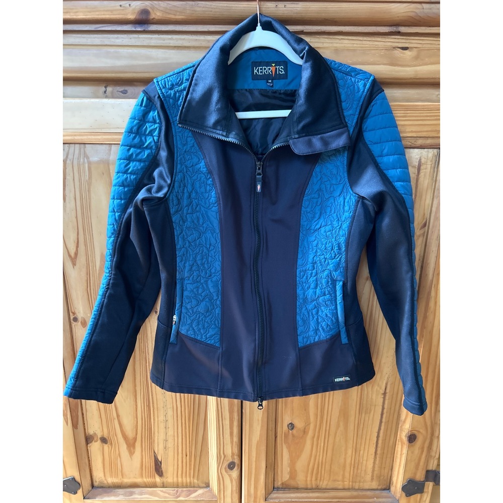 Kerrits Equestrian Jacket Womens Medium Teal Black Hybrid Quilted Fleece Zip